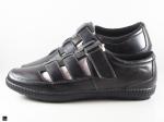 Black genuine leather casual sandals - 5