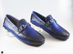 Patina finished loafer with saddle ornament in blue - 2