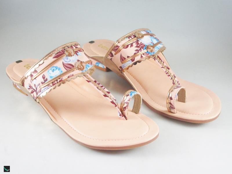 Floral golden design flats in baby pink for ladies