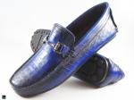 Patina finished loafer with saddle ornament in blue - 1