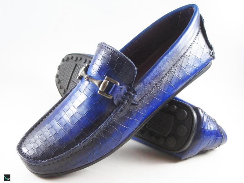 Patina finished loafer with saddle ornament in blue