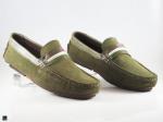 Tri color webbing saddle Moccasin Suede Green - 2