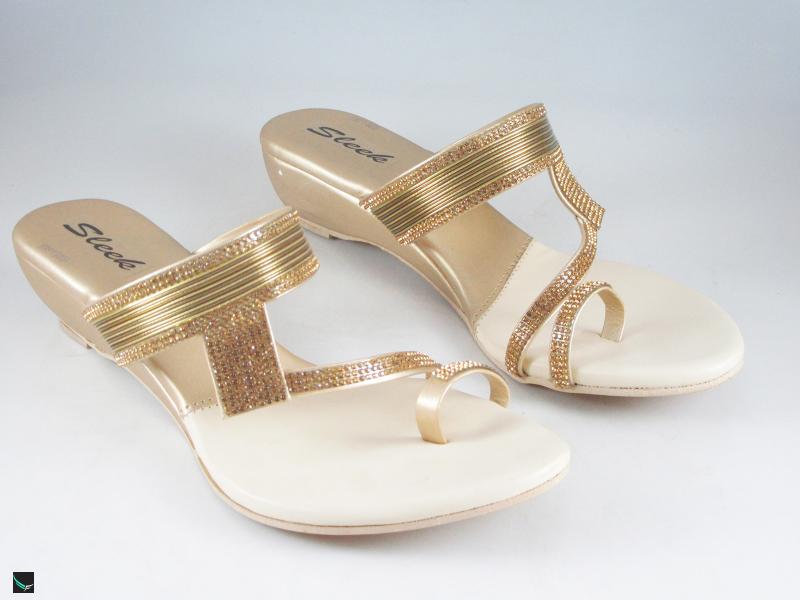 Gold combo of white heels for occasion wear for ladies