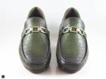 Patina finished loafer with  saddle ornament in green - 3