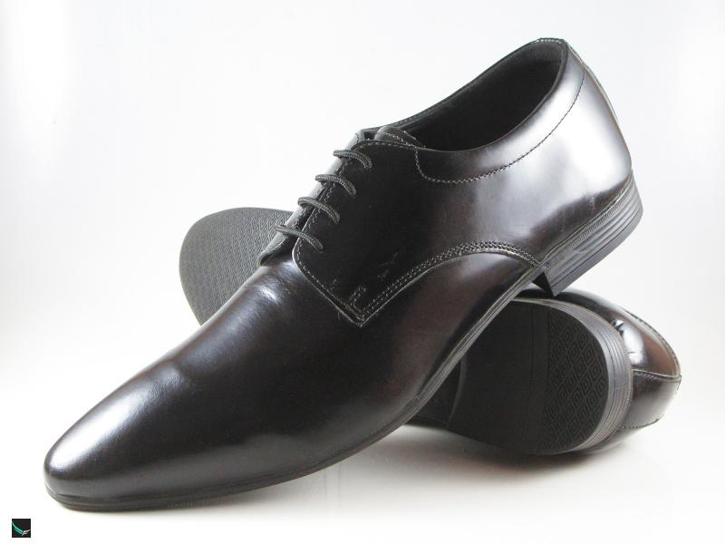 Mens Derby Laceup Black Shine Leather Shoe for Office