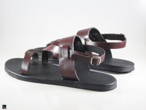 Black and brown toe ringed leather sandals