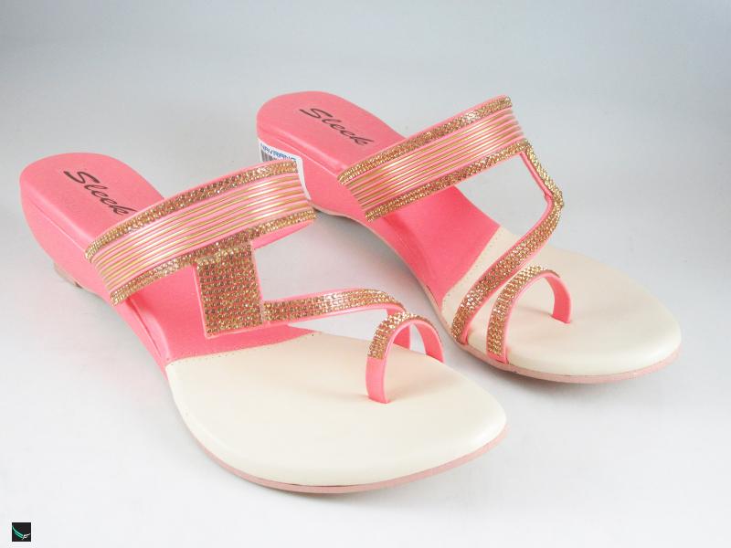 Combo of pink &white small heels for ladies in pink