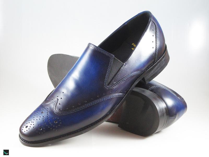 Patina finished wing tip Loafer in blue