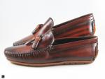 Patina finished tassel loafer with stripe print in Tan - 4