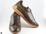 Patina Finished Sneakers with Stripe and check finish in Green - 3