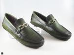 Patina finished loafer with  saddle ornament in green - 2