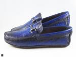 Patina finished loafer with saddle ornament in blue - 5