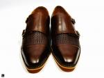 Hand-made Brown double strap printed shoes - 3