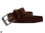 Hexagon Print Leather Belt In  Tan - 1