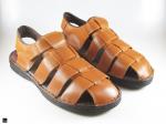 Tan Men's Closed Toe Leather Sandals - 1