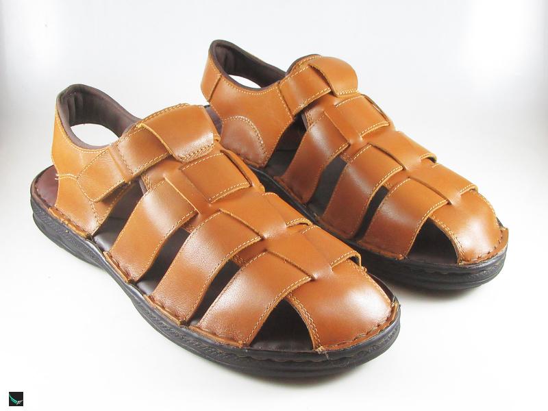 Tan Men's Closed Toe Leather Sandals