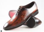 Patina finished Plain Vamp Oxford with Wood Texture in Brown - 1