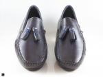 Patina finished tassel loafer with stripe print in blue - 1