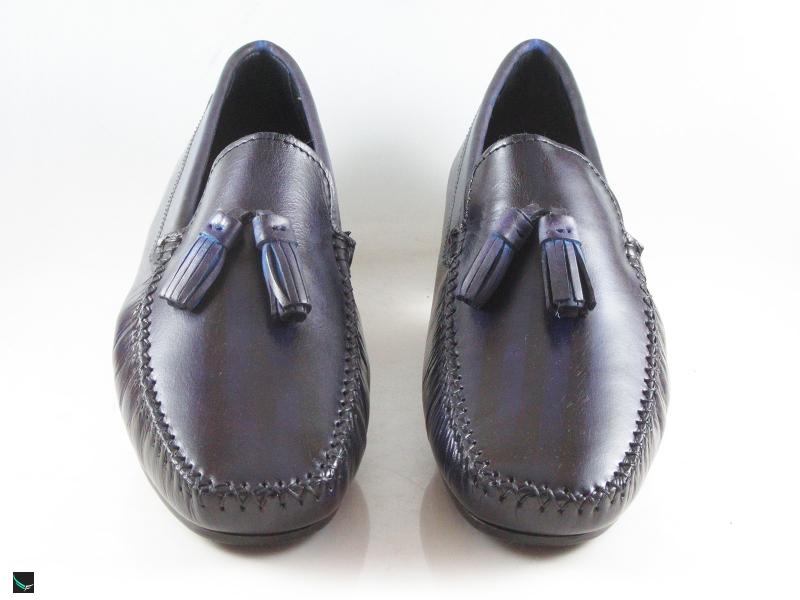 Patina finished tassel loafer with stripe print in blue