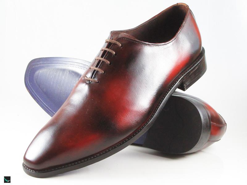 Patina finished Plain Vamp Oxford with Two Tone finish in red