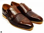 Hand-made Brown double strap printed shoes - 1