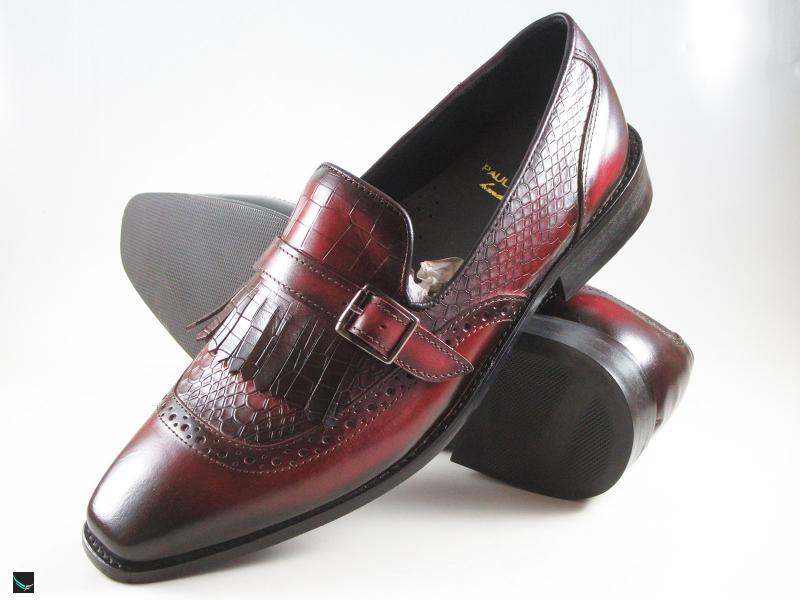 Patina finished loafers with single monk in Burgundy