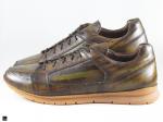 Patina Finished Sneakers with Stripe and check finish in Green - 4