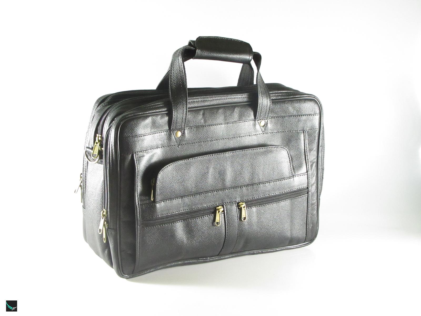 Black Genuine Multi Zip Compartments Laptop Bag - 665 - Leather ...