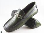 Patina finished loafer with  saddle ornament in green - 1