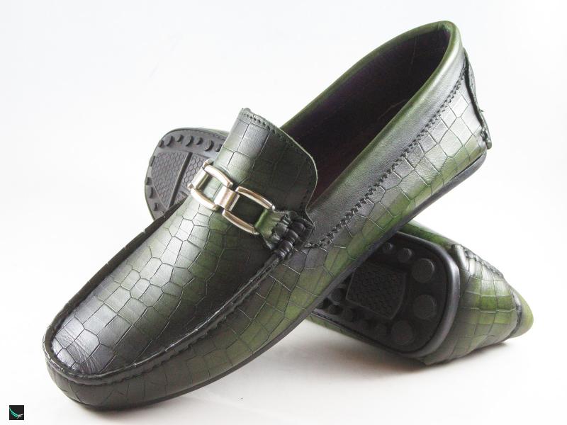 Patina finished loafer with  saddle ornament in green