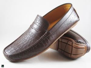 Stylish brown softy loafer with crocodile print on upper with penny saddle model