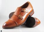 Double monk brown leather shoes - 1