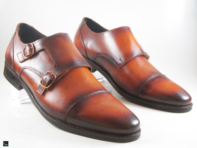 Patina finished cap toe with double monk