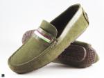 Tri color webbing saddle Moccasin Suede Green - 1